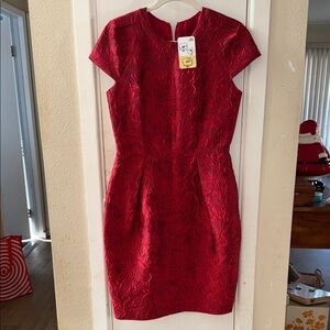 Carmen Marc Valvo Red Textured Mini Dress